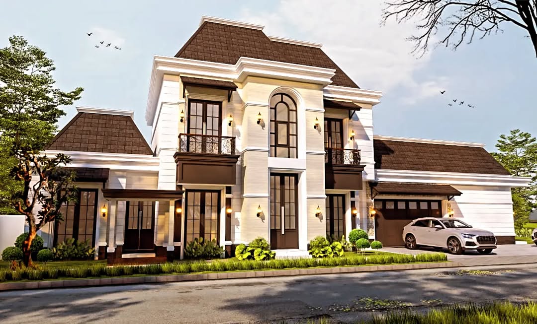 Desain rumah tema american klasikLuas tanah 500 m2Luas bangunan 450 m2 2 lantaiDesain by Center.webp